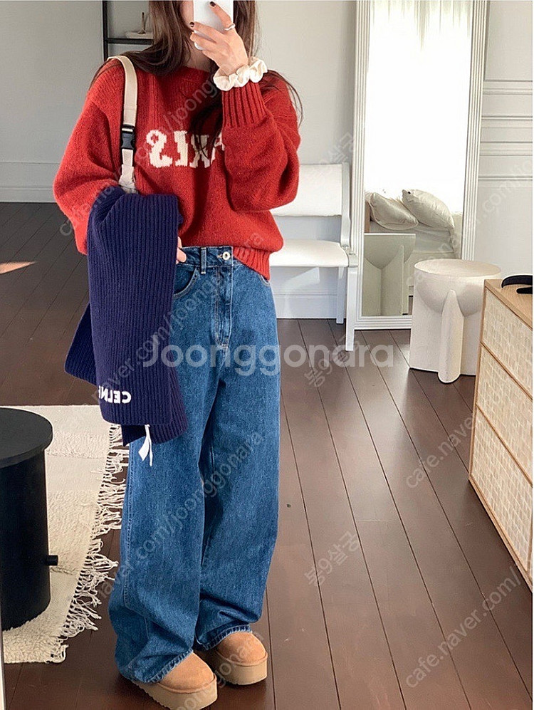 므앤 패치 와이드 데님 팬츠 진청--0