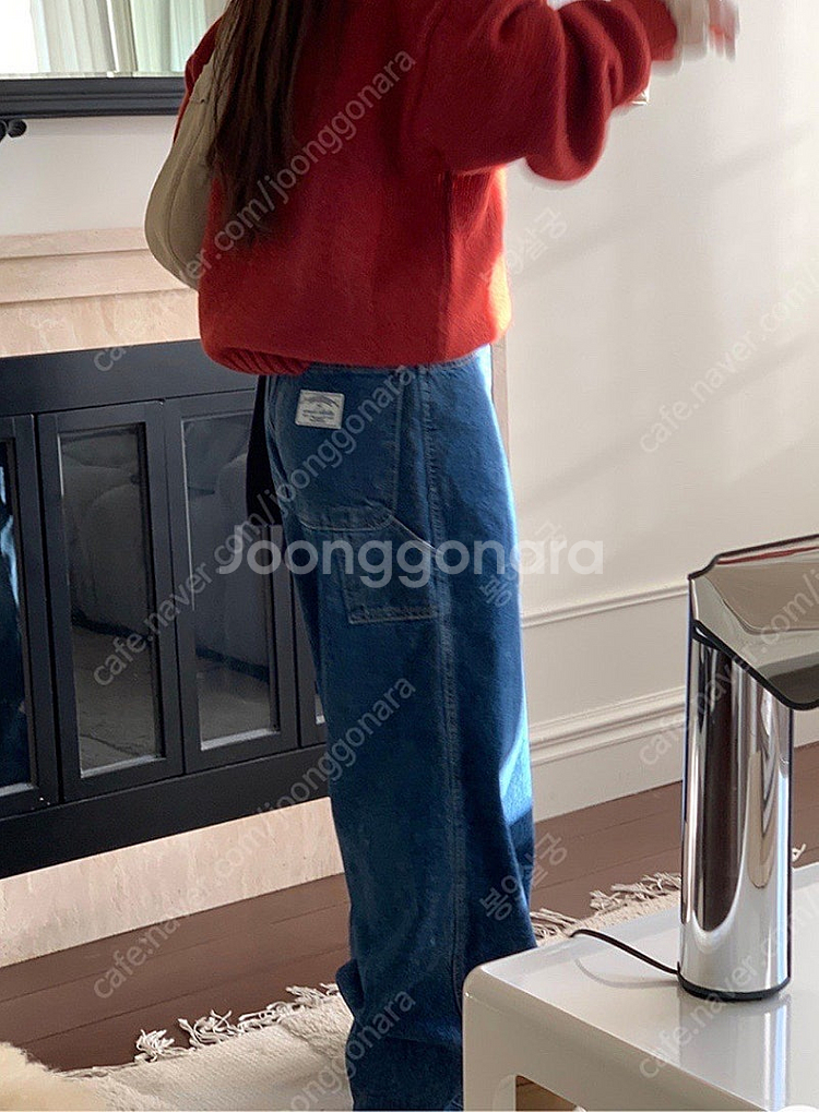 므앤 패치 와이드 데님 팬츠 진청--2
