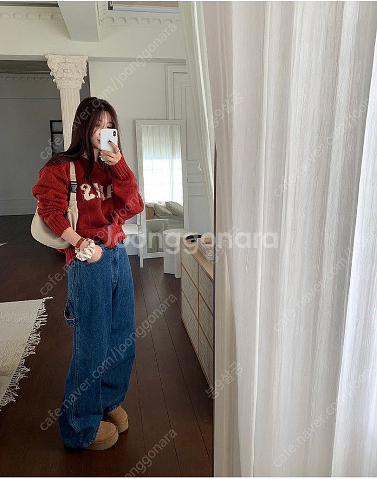 므앤 패치 와이드 데님 팬츠 진청--3