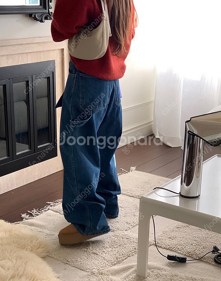 므앤 패치 와이드 데님 팬츠 진청--4