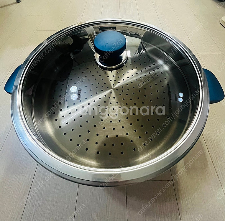 해피콜 클래식 다이아몬드 블루 파티웍 + 뚜껑 + 찜기...--1