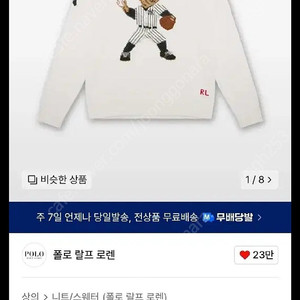 폴로 랄프 로렌 양키스 베어 스웨터 화이트 L