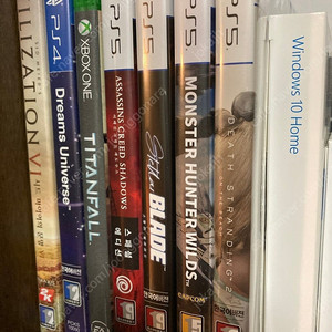 PS5 데스 스트랜딩2 , 스텔라 블레이드 , 몬스터 헌터 와일즈 , 어쌔신 크리드 쉐도우즈 , XBOX 타ㅌ이탄폴 , PS4 드림 유니버스 , PC 문명6 , PC 윈도우10 홈