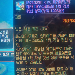 던파 pc방 100시간 패러메딕/키메라 마우스패드+컷신 팝니다