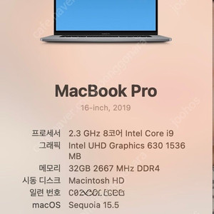 2019 맥북프로 16인치 i9 32ram 1tssd 5600m cto