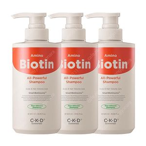 종근당 건강 CKD 아미노 Biotin 올파워풀 단백질 샴푸 500ml 3개 무료배송 탈모샴푸