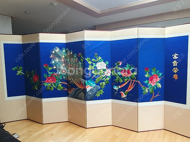앤티크 고급 수제 비단실 손자수 병풍 부귀영화 8폭 병...--1