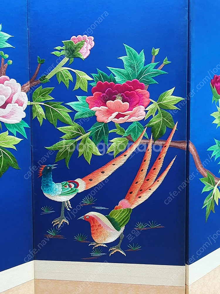 앤티크 고급 수제 비단실 손자수 병풍 부귀영화 8폭 병...--0