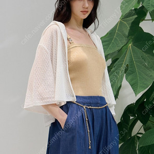 랑방 아일렛 펀칭 후드 니트 가디건