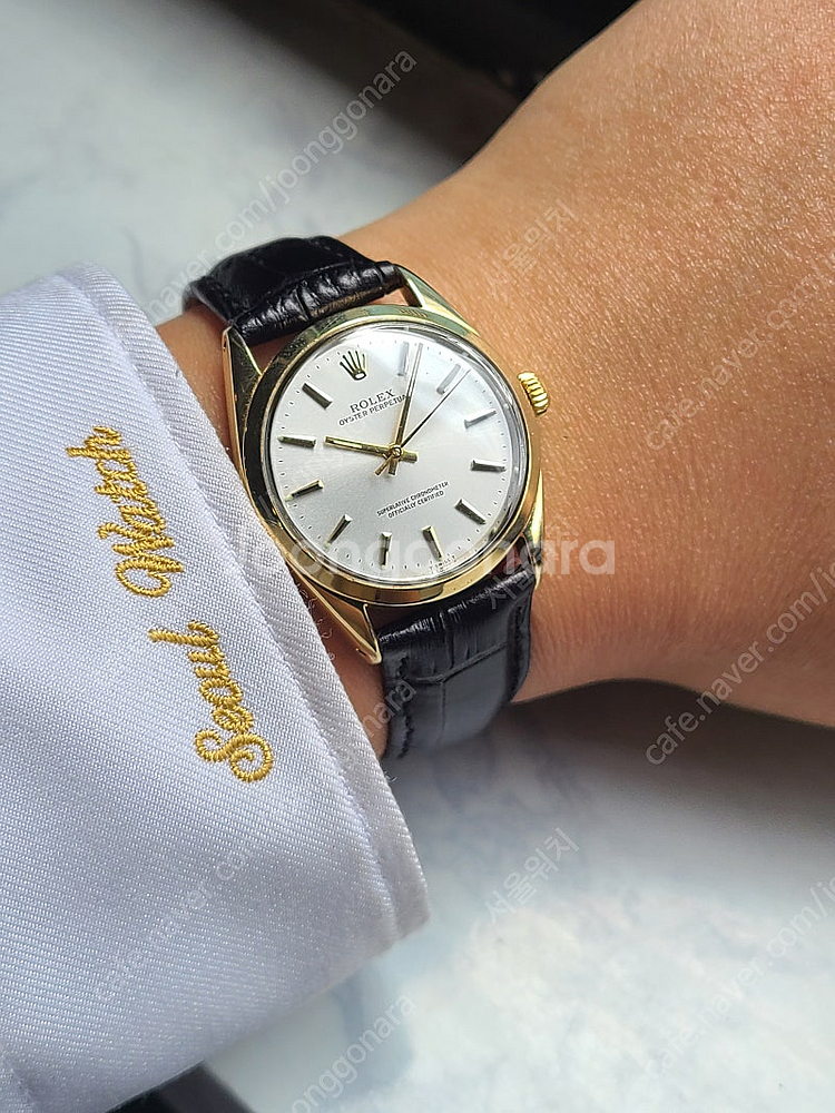 [정품] 롤렉스 오이스터 퍼페추얼 실버 14K 골드필드 오토메틱 가죽 (Rolex Oyster Perpetual 1...--0