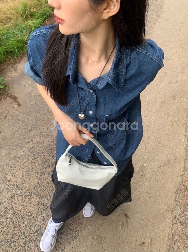 원그린 포스 빈티지 데님 반팔셔츠--1