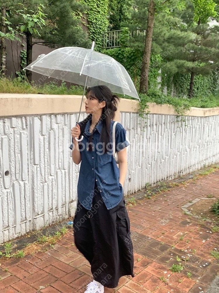 원그린 포스 빈티지 데님 반팔셔츠--2