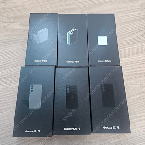 갤럭시 플립6, 플립5, S24FE, S23FE, 아이폰16 프로, 점프3, 아이폰11, X cover5 빈 박스들