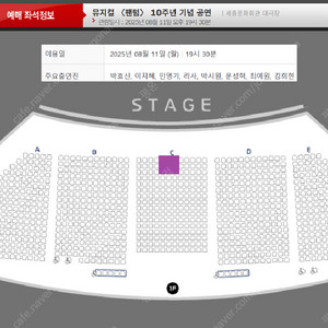 뮤지컬 〈팬텀〉 박효신 막콘 (8월 11일) 1층 VIP석 센터구역 C블럭 앞자리 명당석 양도 - 박효신 막콘