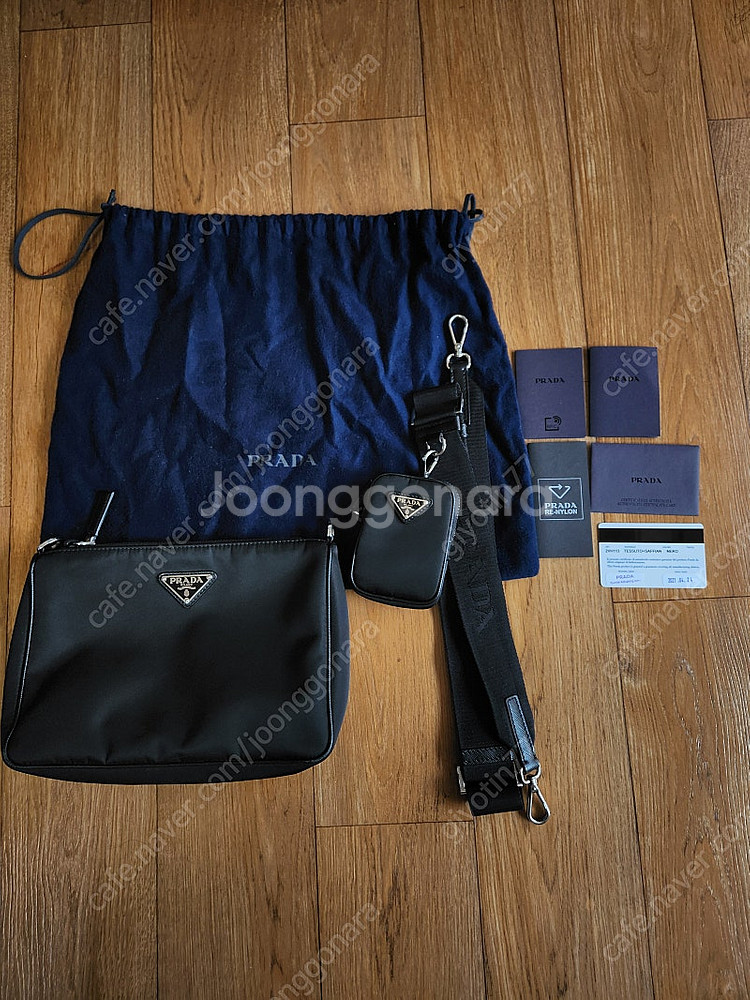 프라다 리나일론 앤 사피아노 레더 숄더백--0