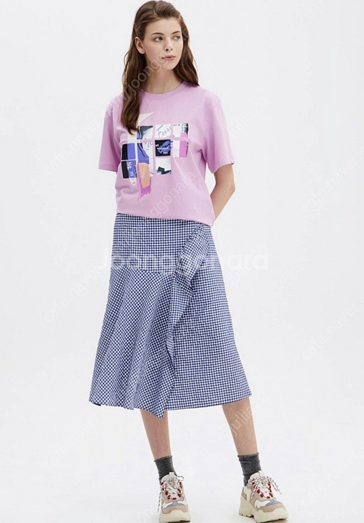 sjsj 크링클 체크 러플 랩 스커트--1