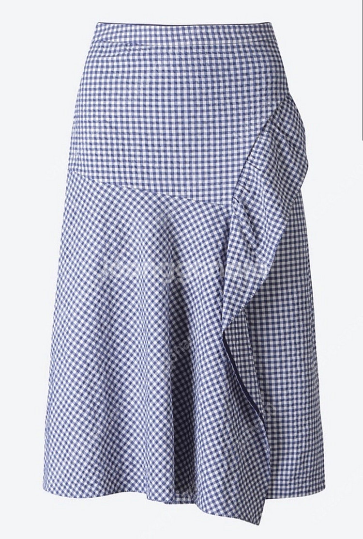 sjsj 크링클 체크 러플 랩 스커트--2