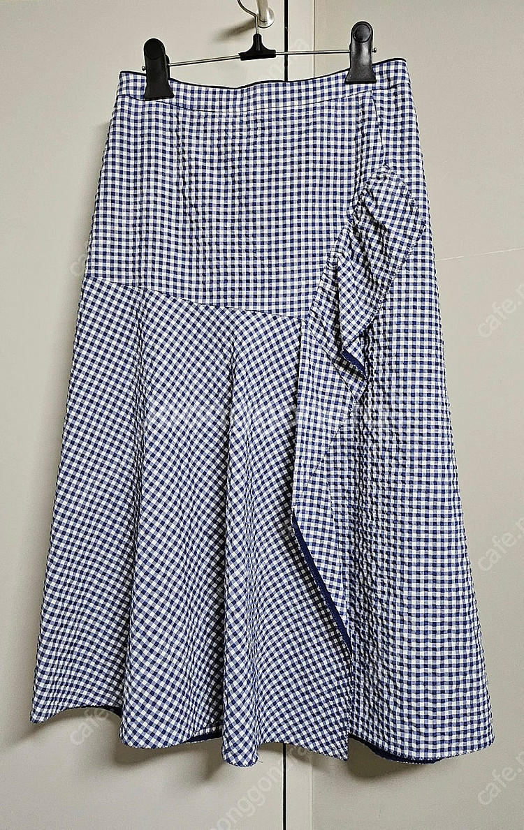 sjsj 크링클 체크 러플 랩 스커트--3