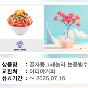 이디야커피 꿀자몽그래놀라 눈꽃빙수 기프티콘