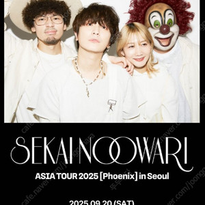세카이노 오와리 SEKAI NO OWARI 콘서트1구역 입장번호 180번대 3연석 티켓양도