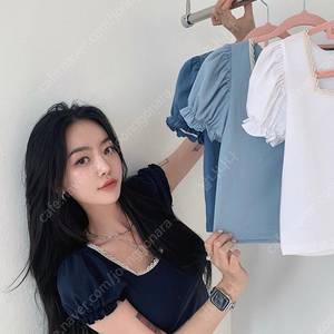 *새상품* 페일제이드 레이스 퍼프 반팔 크롭티: 네이비