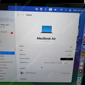 (애케플) 맥북에어 13인치 M2 미드나이트 Macbook Air 13 Midnight M2 기본형 (8GB, 256GB) 애플케어플러스