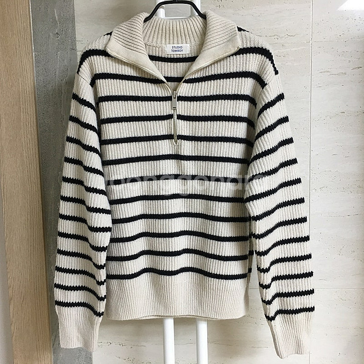 스튜디오톰보이 22fw 스트라이프 하프집업 풀오버 fr...--0