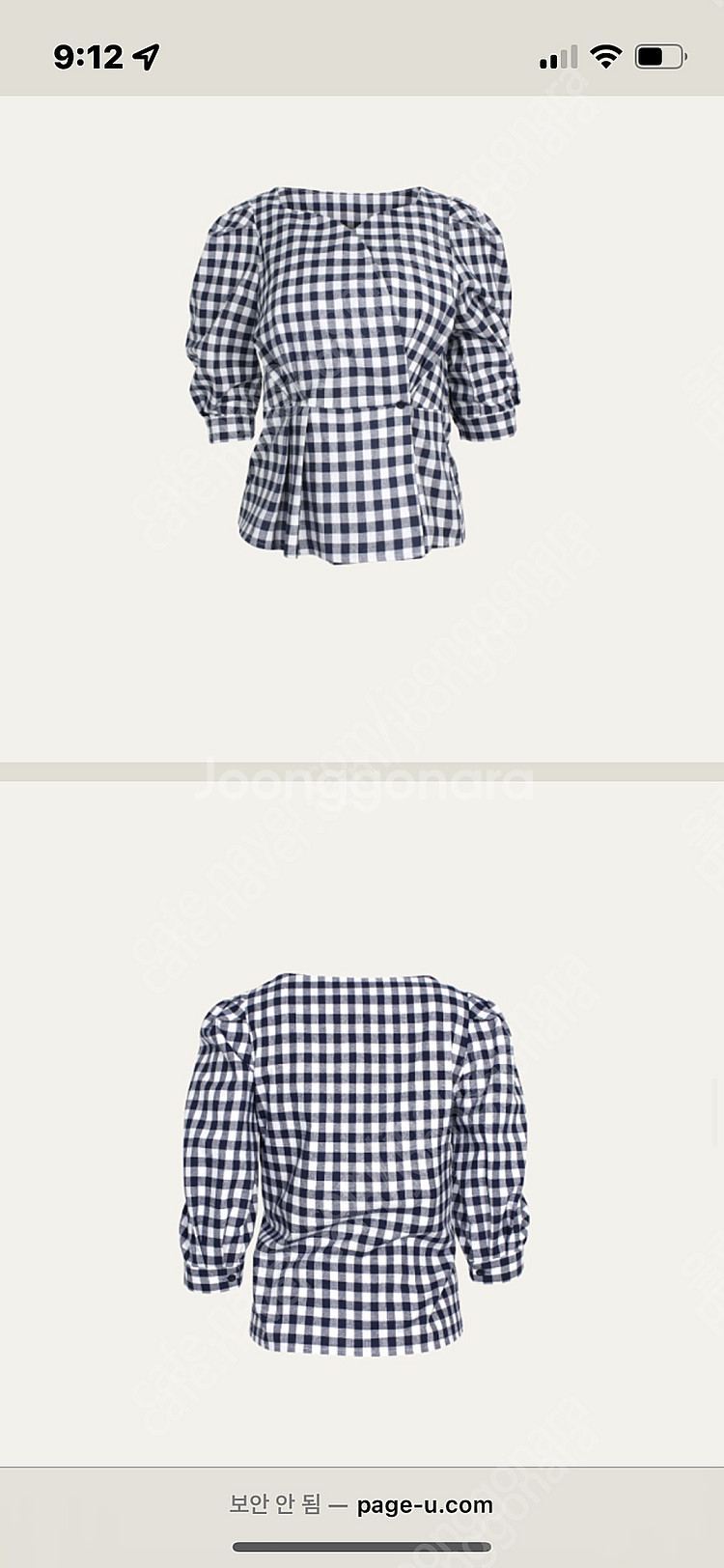 페이지유 하트넥 체크 블라우스--2