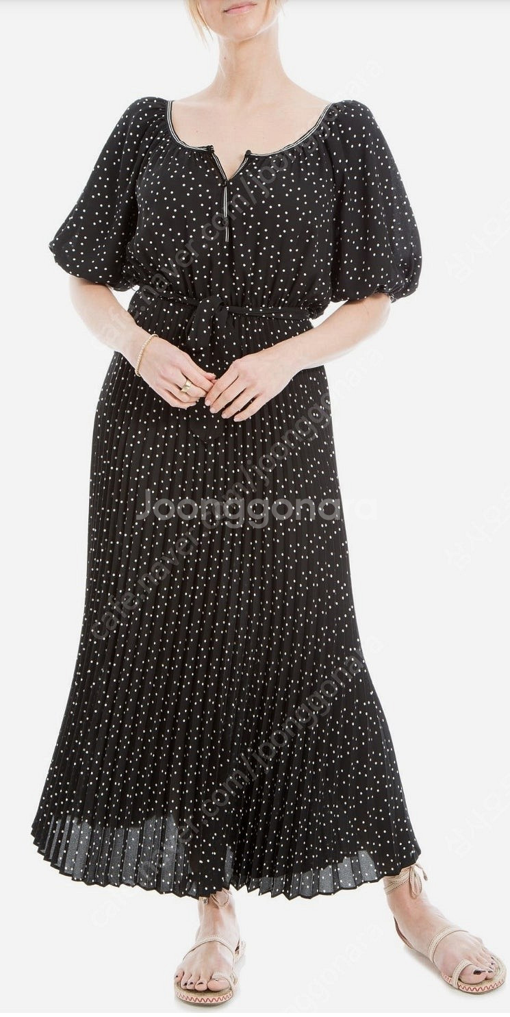 맥스스튜디오 폴카닷 플리티드 미디 드레스 / xs사이즈...--0
