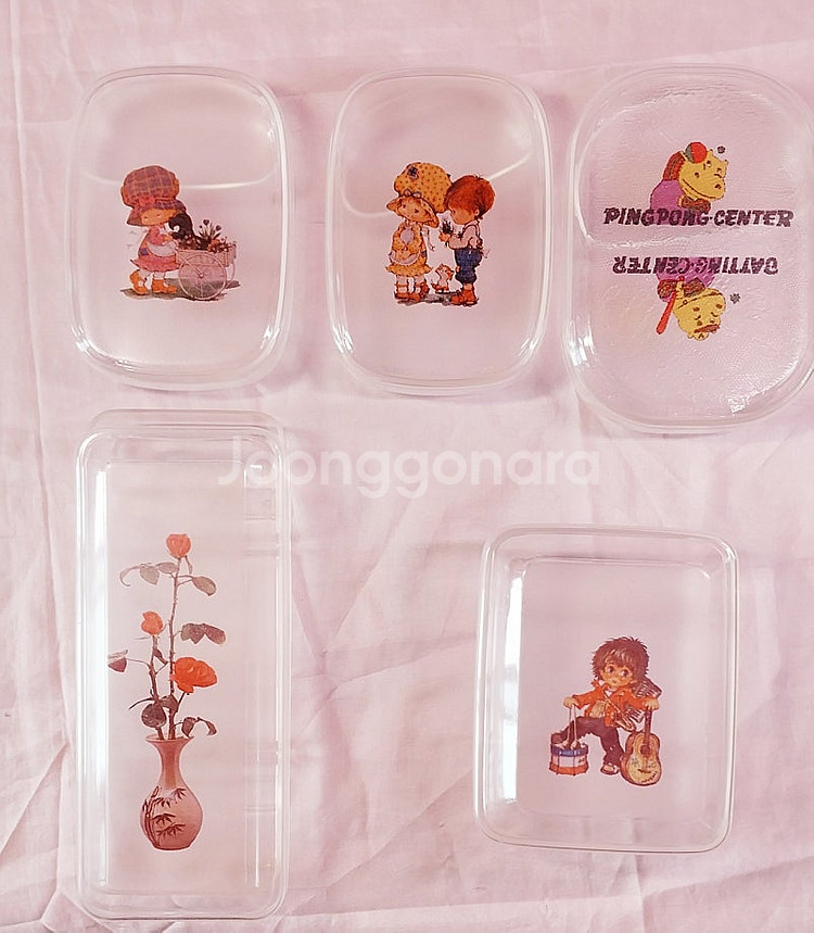 레트로 추억상환 오래된 투명 플라스틱 도시락통, 수저집...--0
