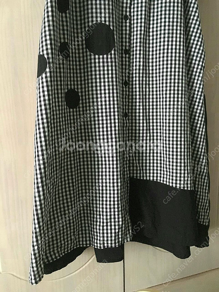 일본빈티지 면 도트 언발란스 체크 반팔 원피스 블랙 화...--2
