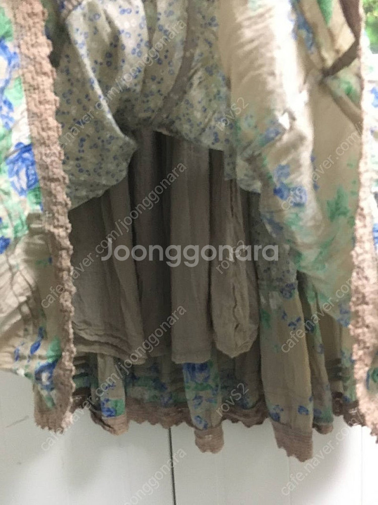 일본빈티지 브라운 레이스 패치워크 면 롱스커트 모리걸 ...--3