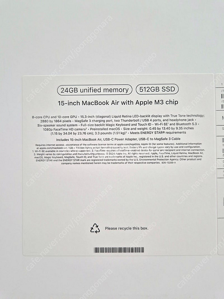맥북에어 15인치 M3 24gb 512gb--2