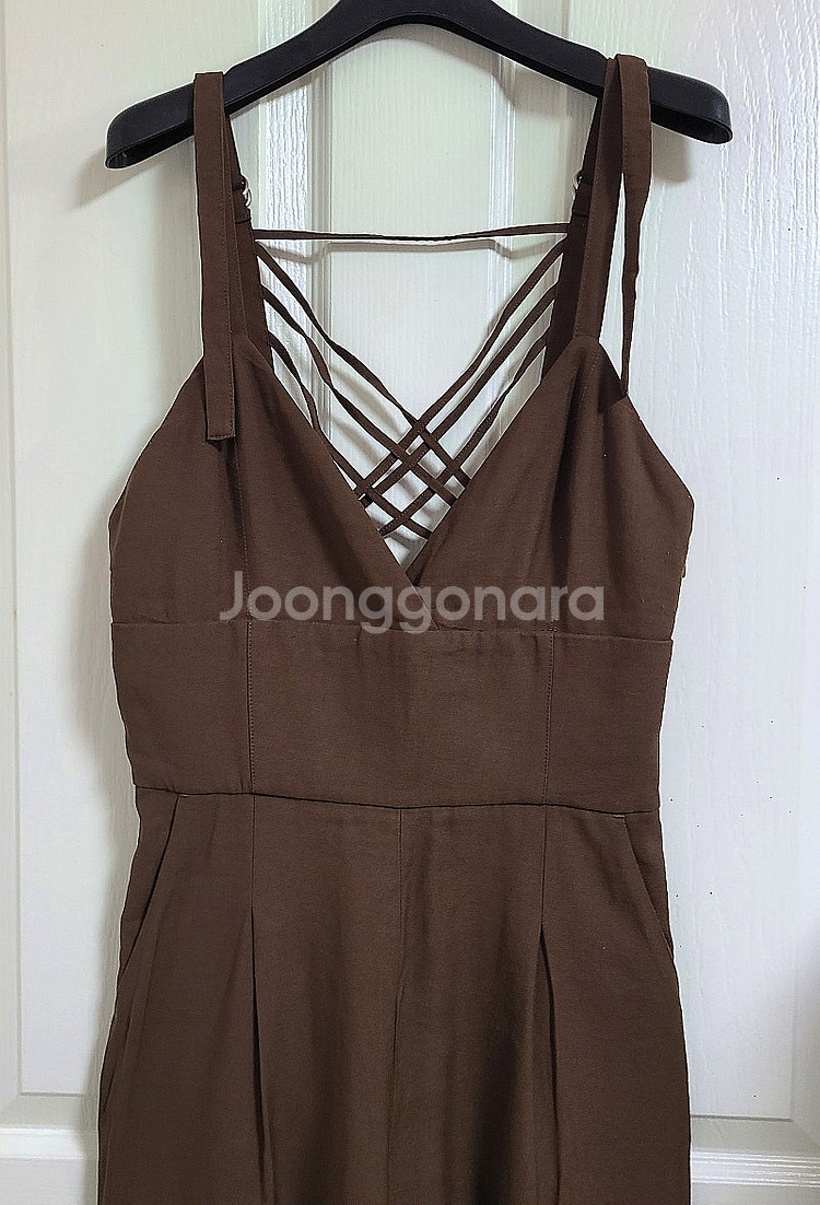 JOINT WORKS 브라운 린넨면 와이드핏 점프수트--5