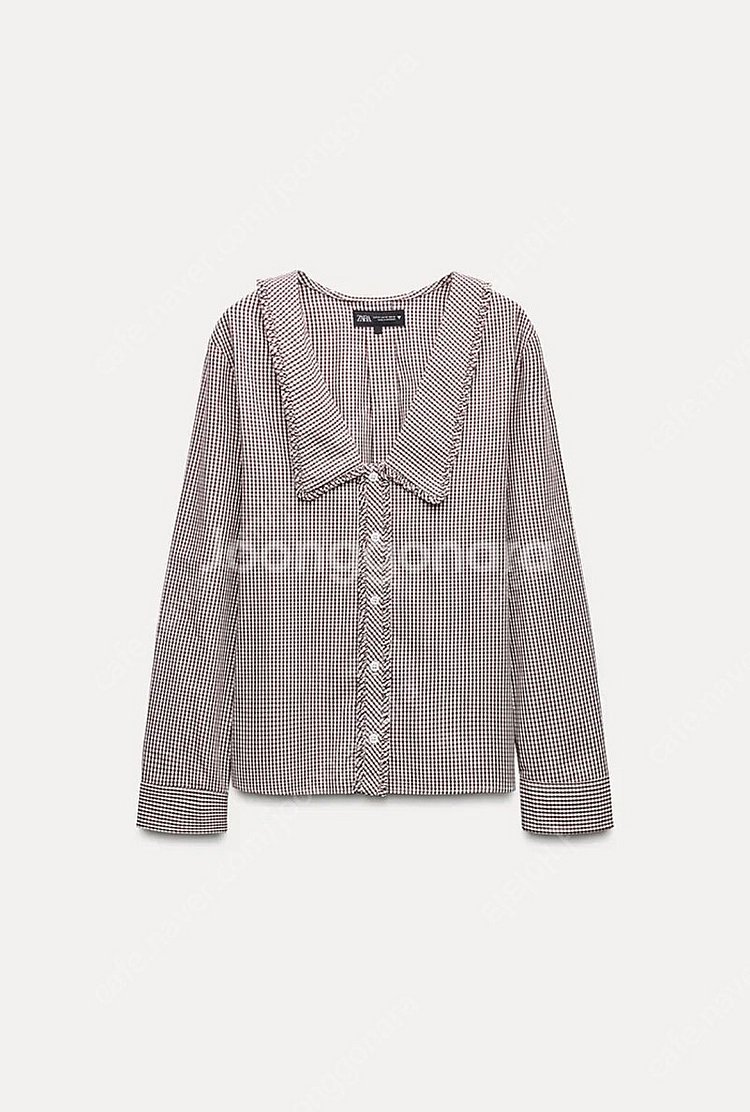 zara 자라 깅엄 체크 피터팬 칼라 셔츠 55900-...--1
