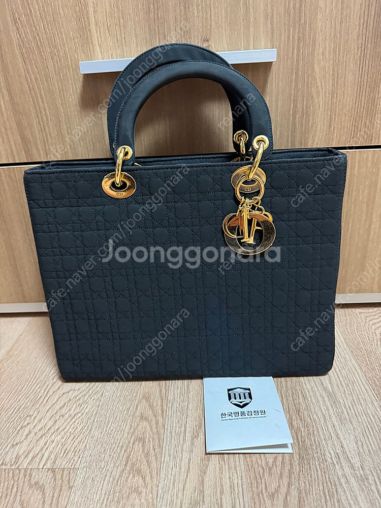 디올 레이디백 패브릭 까마쥬 라지 블랙 토트백--1
