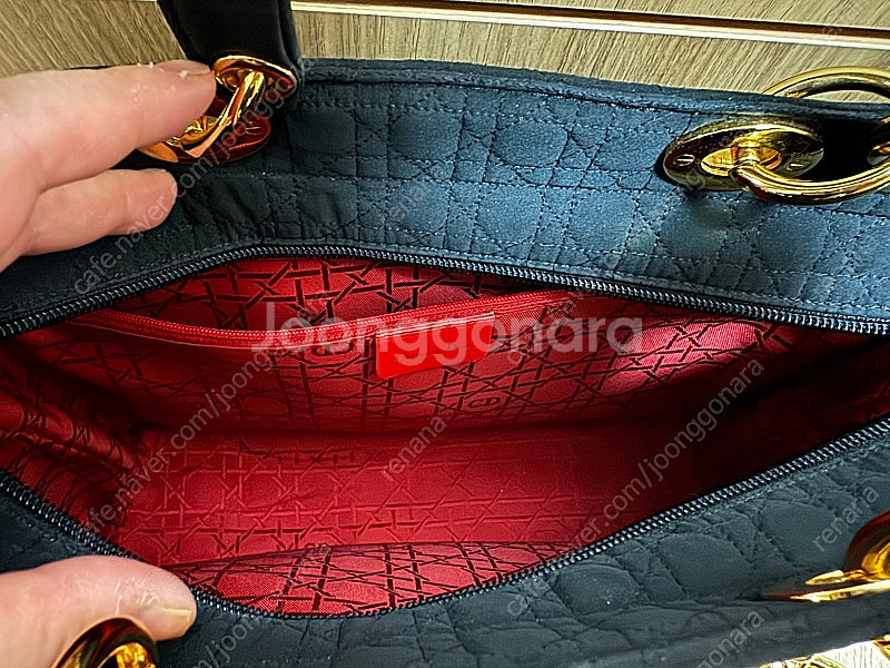 디올 레이디백 패브릭 까마쥬 라지 블랙 토트백--5
