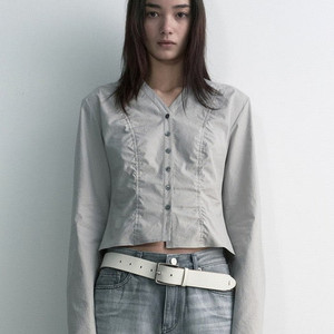 스튜디오테이블 셔츠 CRINKLE LINE SHIRT, LIGHT GRAY 블라우스 새상품