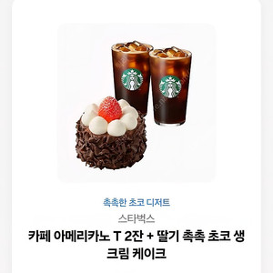 스타벅스카페 아메리카노 T 2잔 + 딸기 촉촉 초코 생크림 케이크