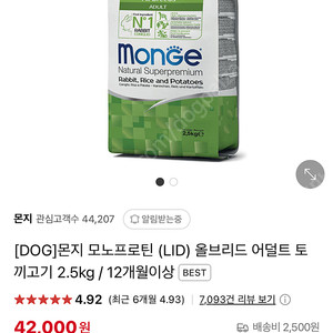 몬지 토끼 사료 2.5kg 새상품