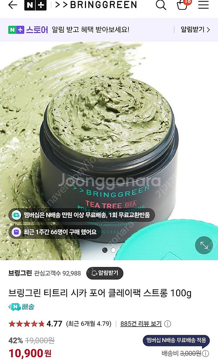 브링그린 티트리 시카 포어 클레이팩 스트롱 100g--0