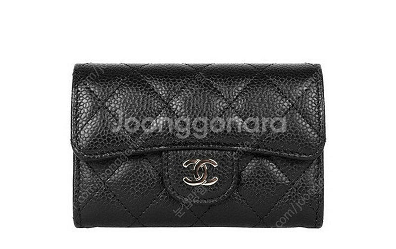 [미개봉 새상품] AP0214 샤넬 캐비어 똑딱이 카드지갑 은장 블랙--0