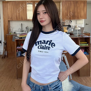 셀럽착용) 마리끌레르 흰색 링거 반팔티 티셔츠 66 M사이즈 새상품