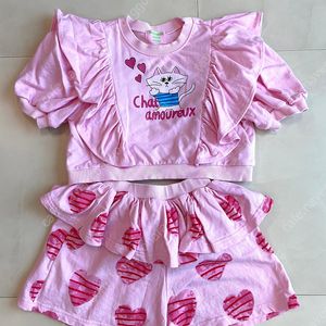 베베베베 핑크 고양이 상하 세트 M사이즈