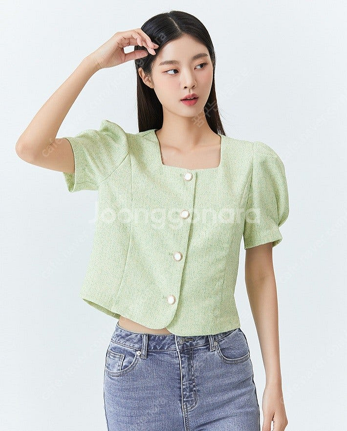 미쏘 라이트그린 트위드 자켓--0