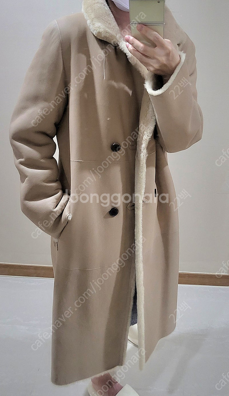 (로보)(ROBO) 새상품 양면 무스탕 코트 *크림색*--8