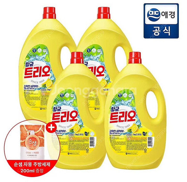 특가)트리오 향균 주방세제 퐁퐁 용기3Lx4통+200m...--0