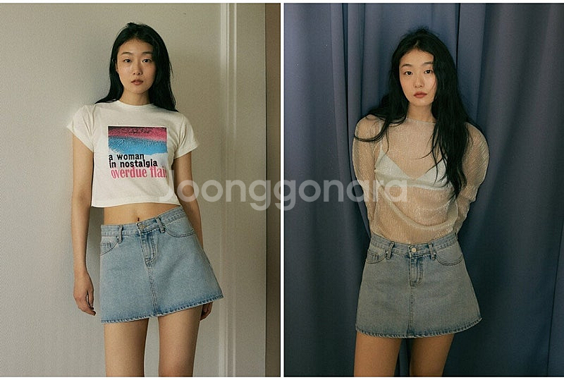 오버듀플레어 데님스커트(택포함새상품. 진청/연청)--9