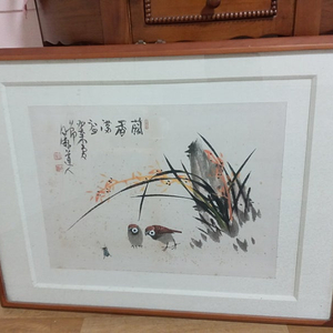 참새 두 마리와 난 그림 액자