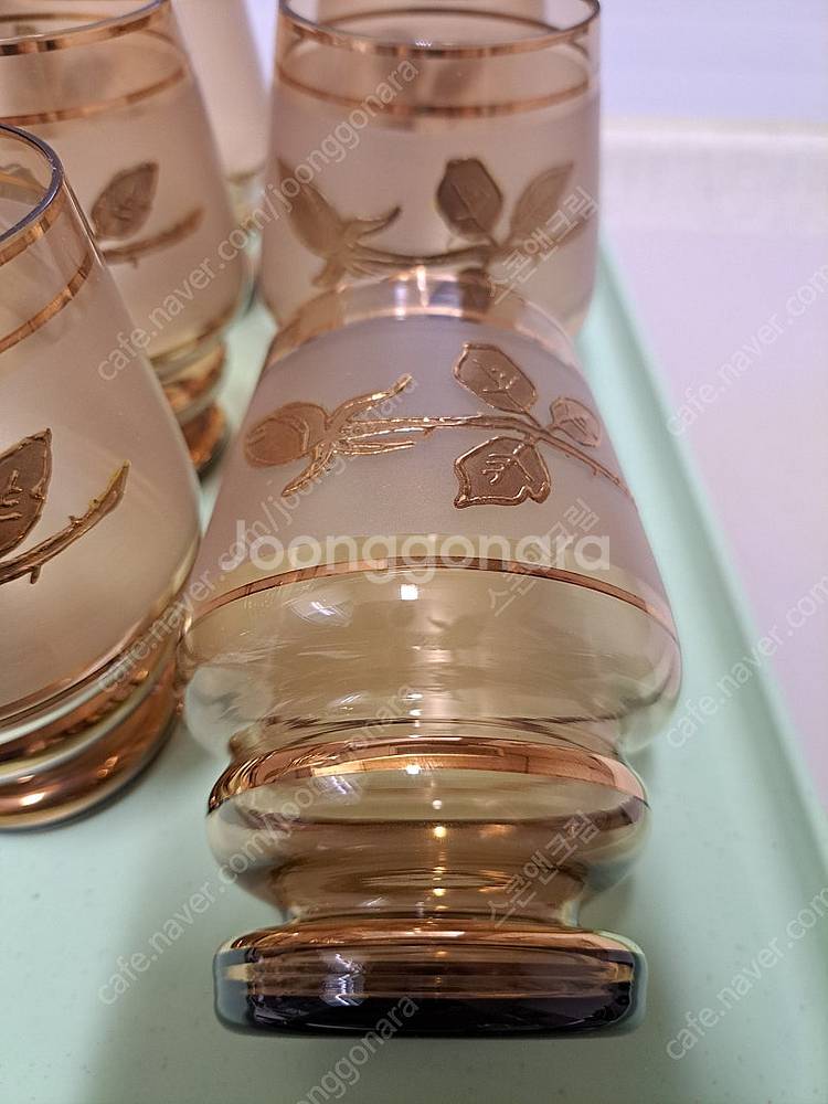 빈티지 체코 보헤미안 디켄터(카라파)와 컵 6개 세트--4
